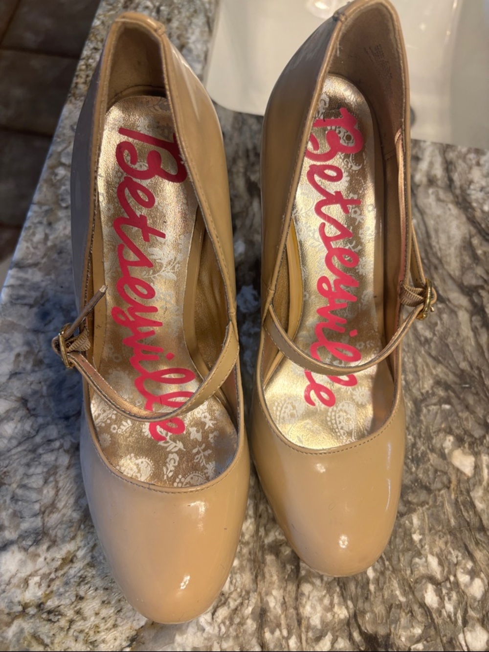 Betsey Johnson Nude Patent Mary Jane Heels
